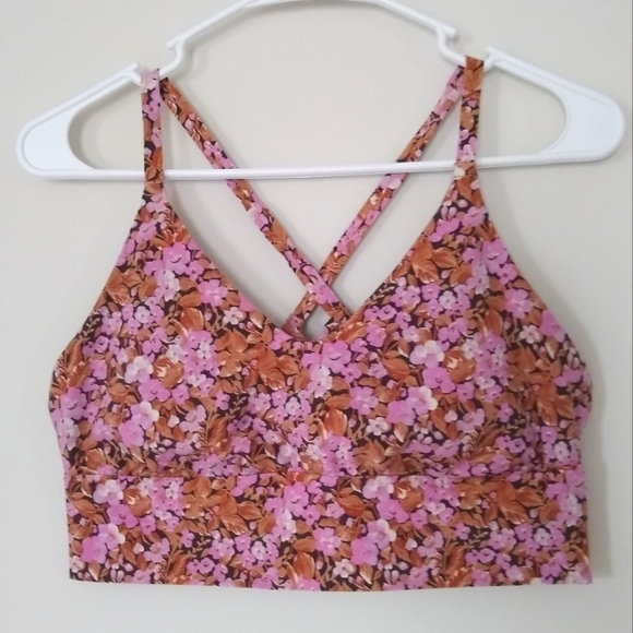 Aerie Floral Pink and Brown Cottage Floral Strappy Athletic Top/Bra Sz Lg - Picture 1 of 4